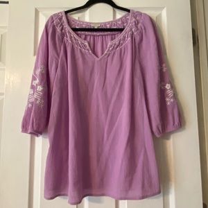 Talbots Embroidered Tunic Top - lilac color --100% Cotton
